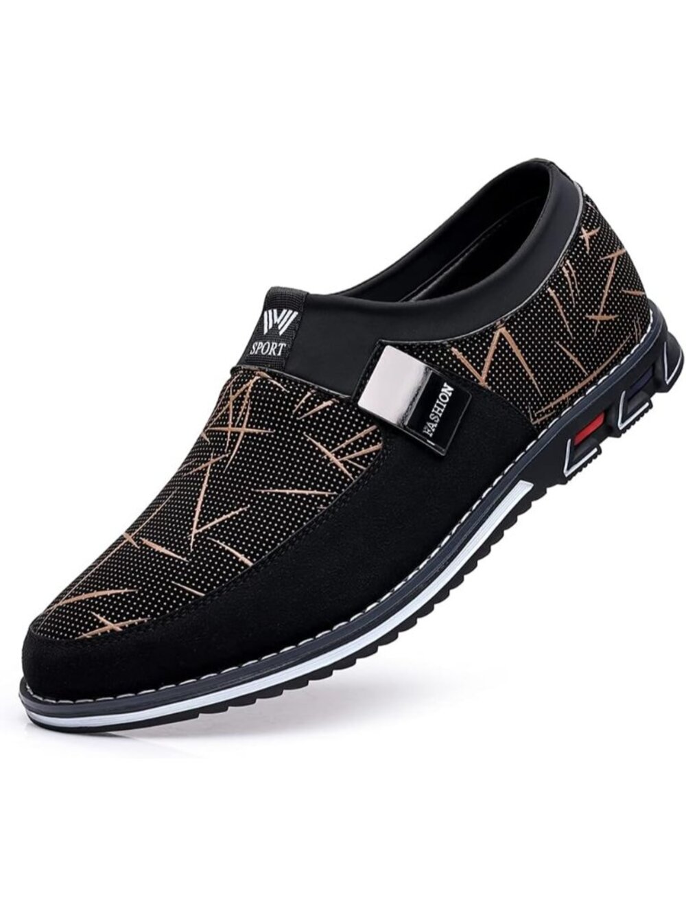 Men's Brown Geometric Abstract Slip-on Low-heel Silver Hardware Dress Loafers